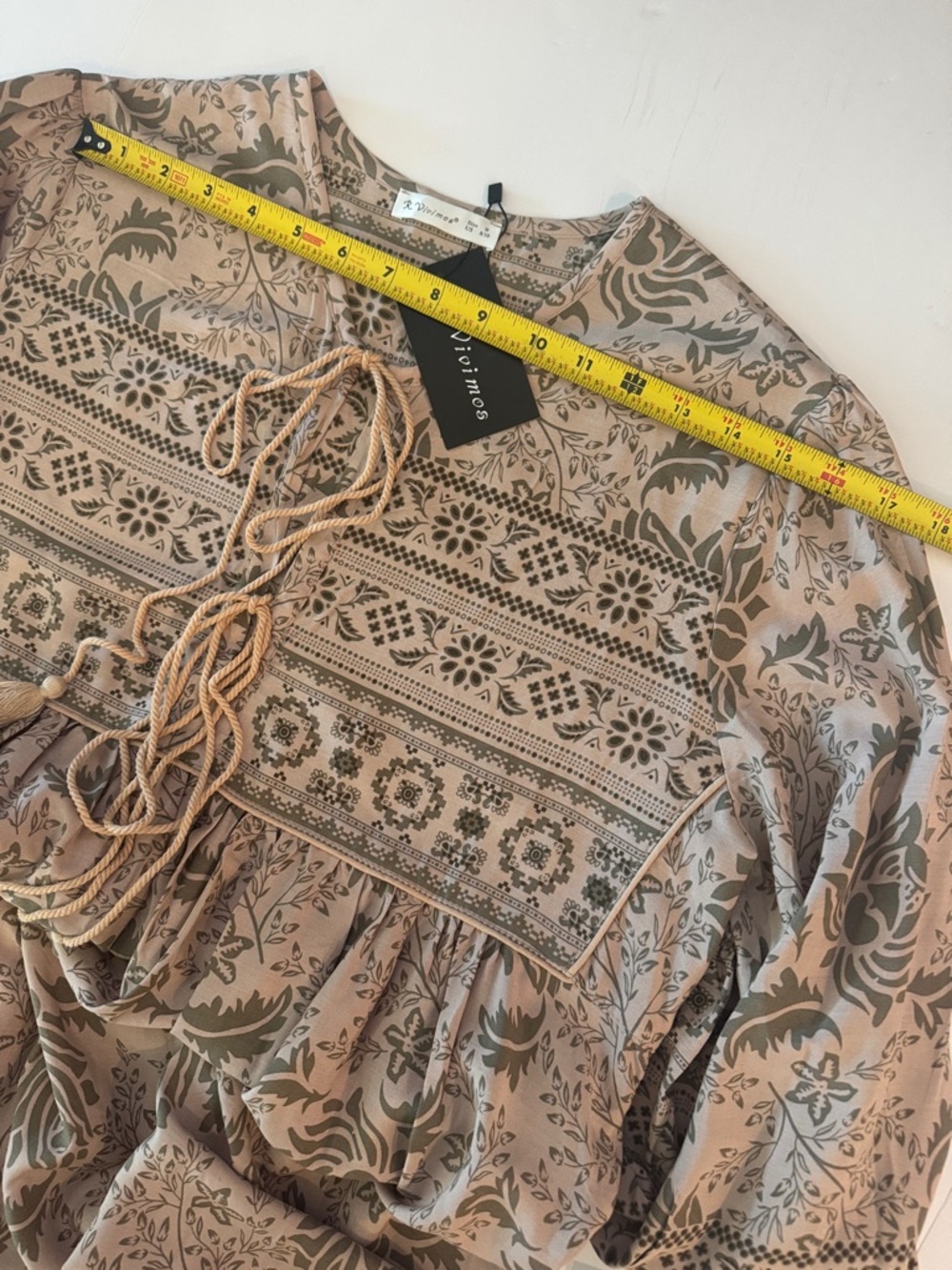 R. Vivimos Cream& Sage Bohemian Floral Flowy Midi Dress, Lightweight Comfy! - Picture 12 of 16